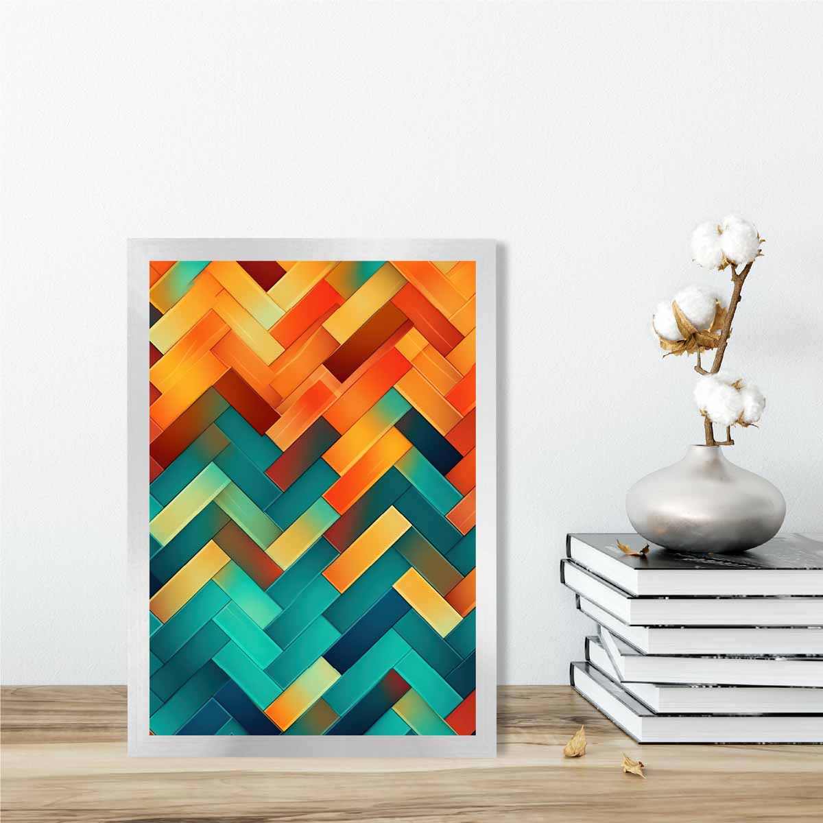 Abstract Geometric Shapes Art Print Teal Blue Orange and Red No 3