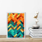 Abstract Geometric Shapes Art Print Teal Blue Orange and Red No 3