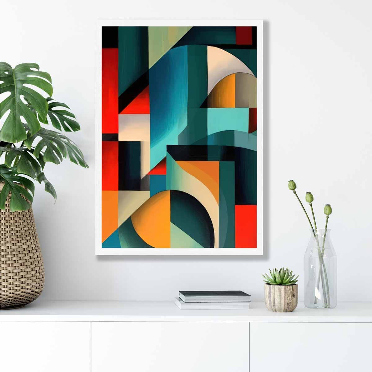Abstract Colourful Shapes Art Print Blue Red Orange No 2