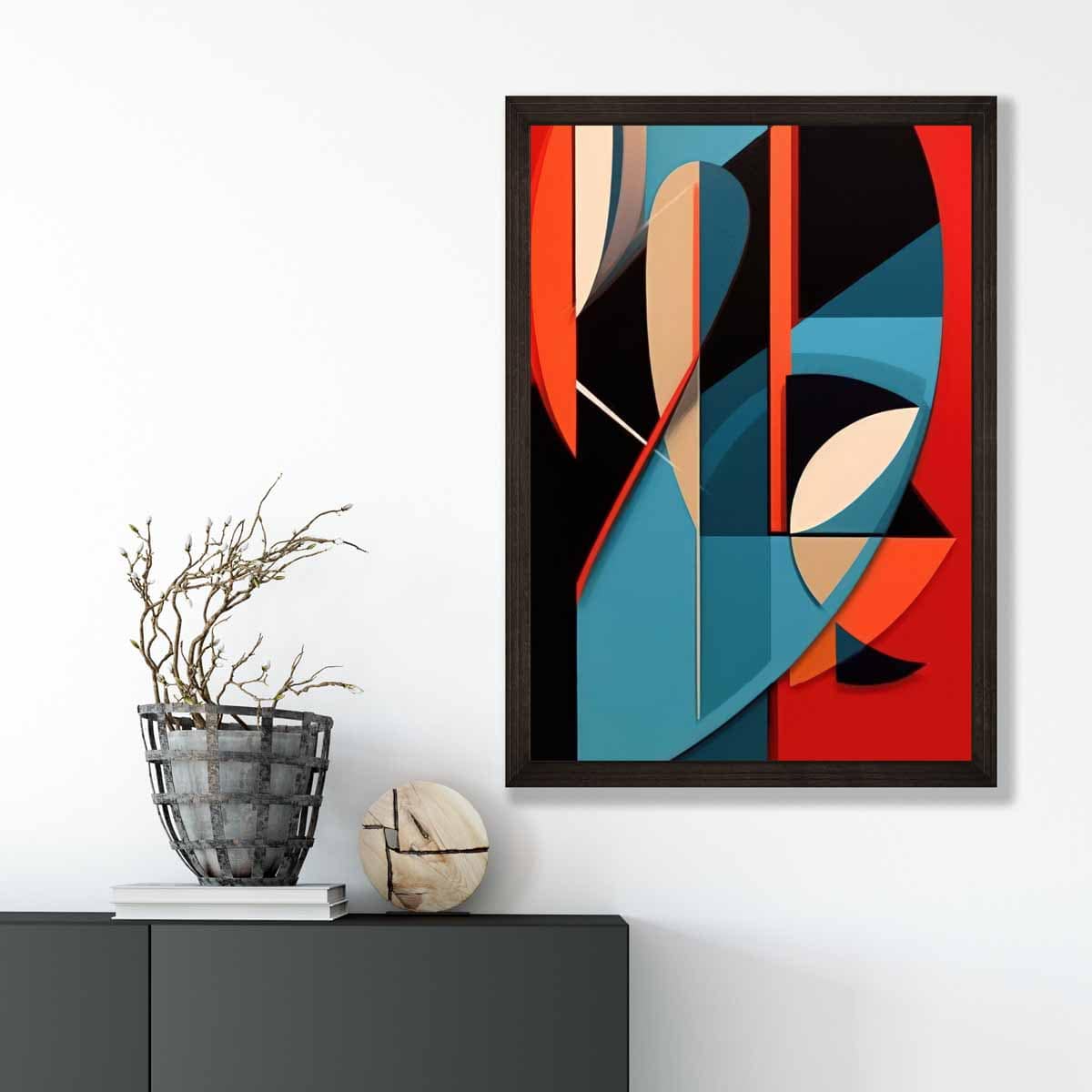 Abstract Colourful Shapes Art Print Blue Red Beige No 1