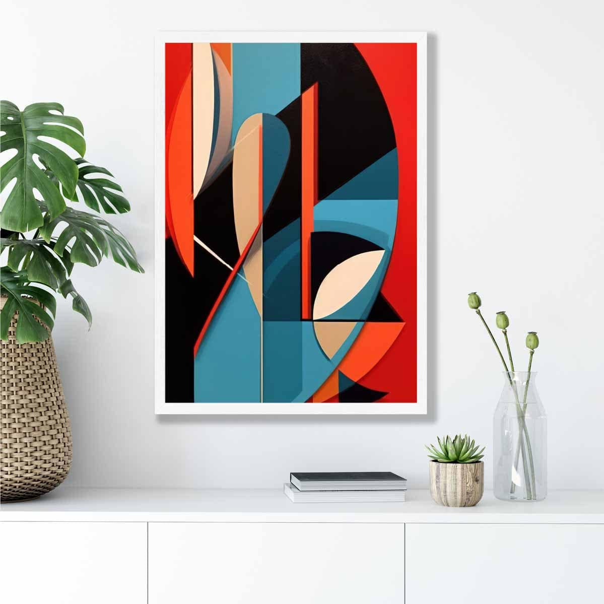 Abstract Colourful Shapes Art Print Blue Red Beige No 2