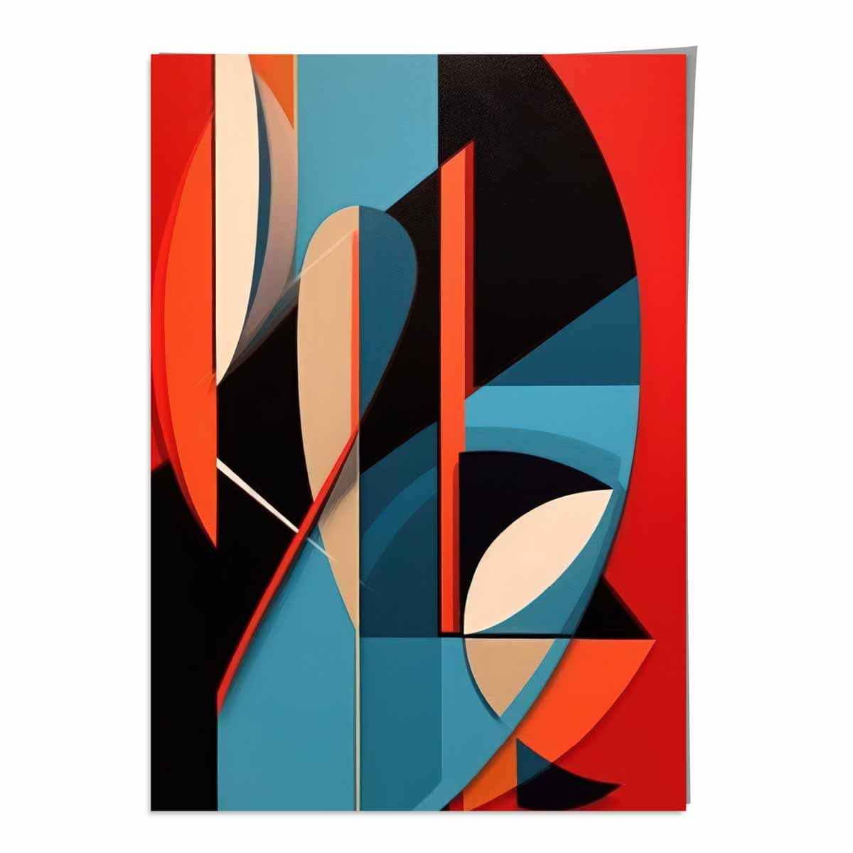 Abstract Colourful Shapes Art Print Blue Red Beige No 2