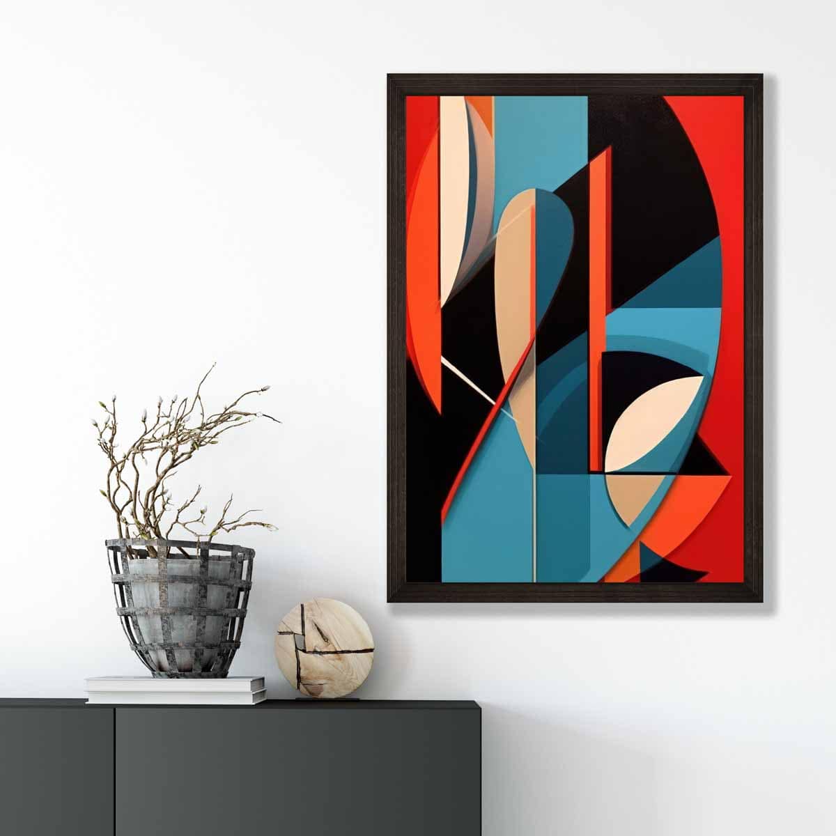 Abstract Colourful Shapes Art Print Blue Red Beige No 2
