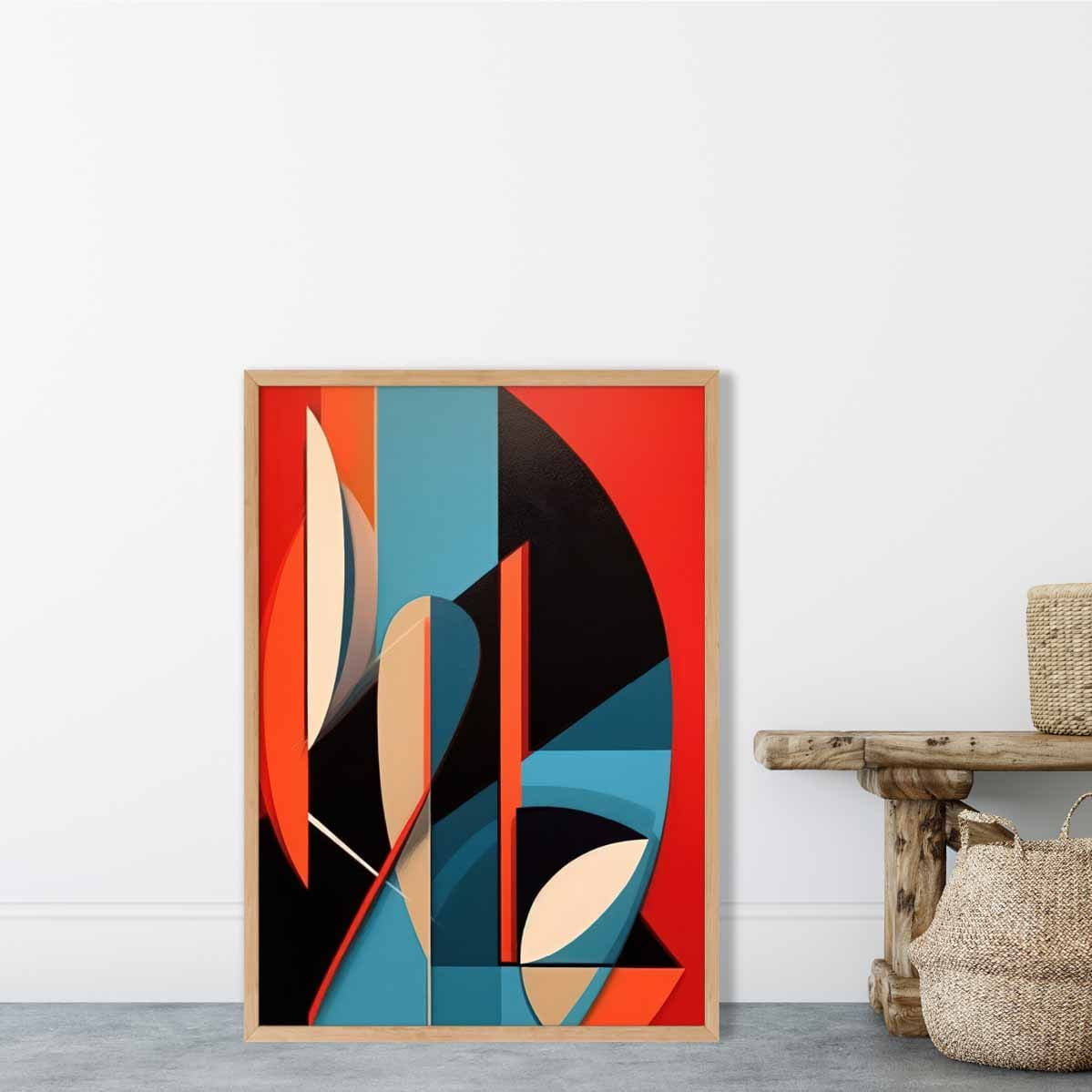 Abstract Colourful Shapes Art Print Blue Red Beige No 3