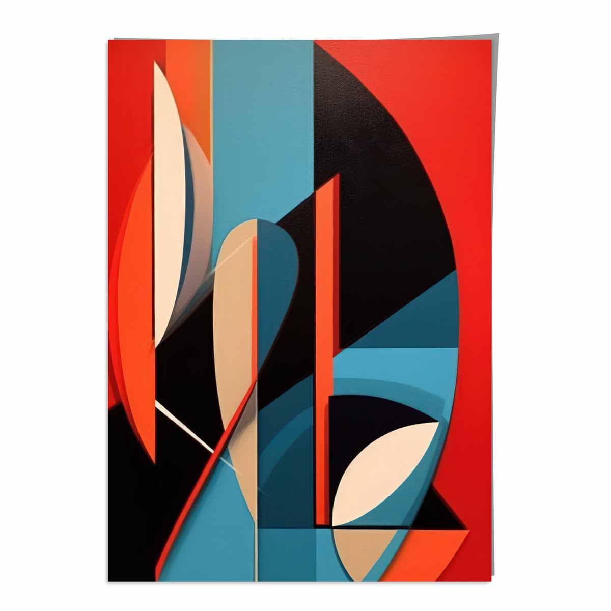 Abstract Colourful Shapes Art Print Blue Red Beige No 3