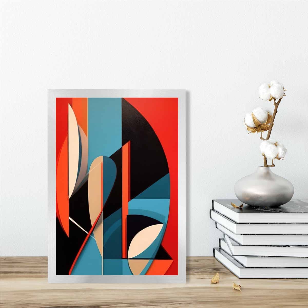 Abstract Colourful Shapes Art Print Blue Red Beige No 3