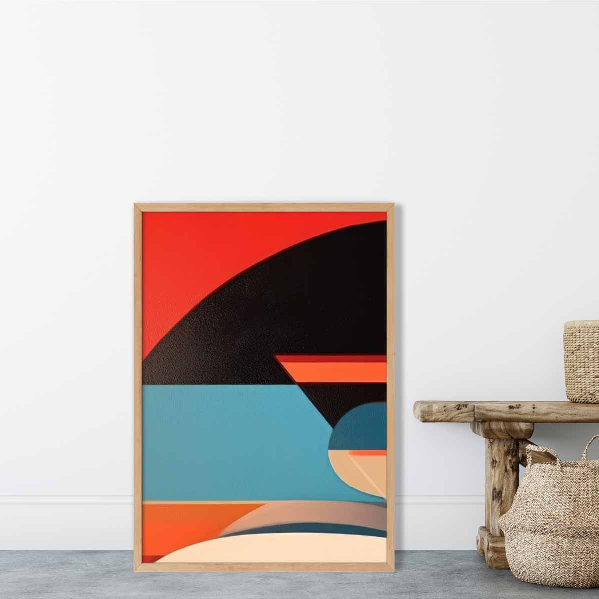 Abstract Colourful Shapes Art Print Blue Red Beige No 4