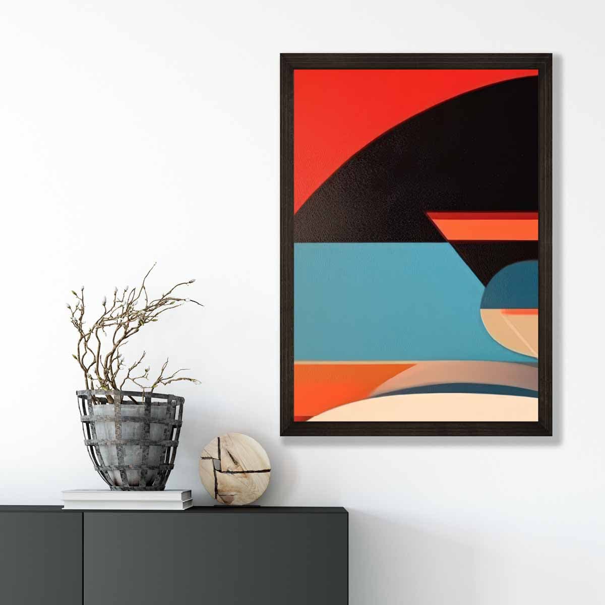 Abstract Colourful Shapes Art Print Blue Red Beige No 4