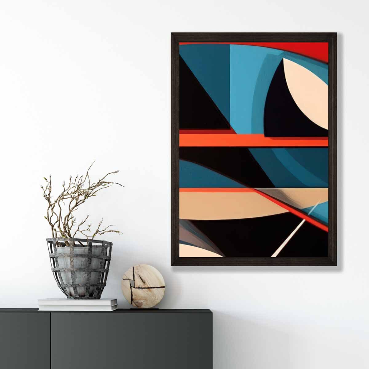 Abstract Colourful Shapes Art Print Blue Red Beige No 5