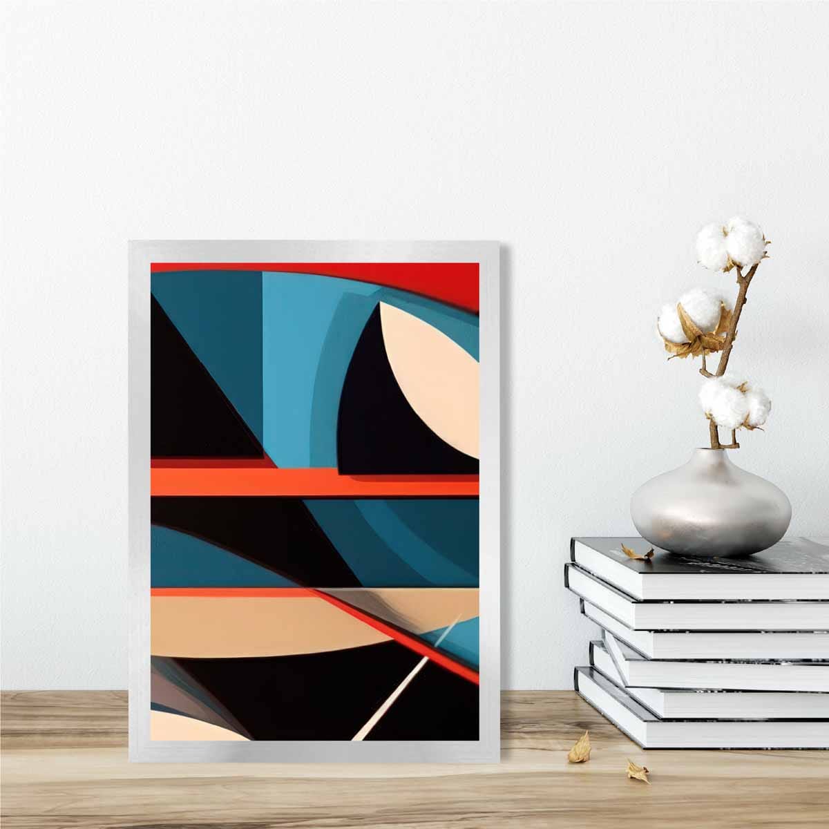 Abstract Colourful Shapes Art Print Blue Red Beige No 5