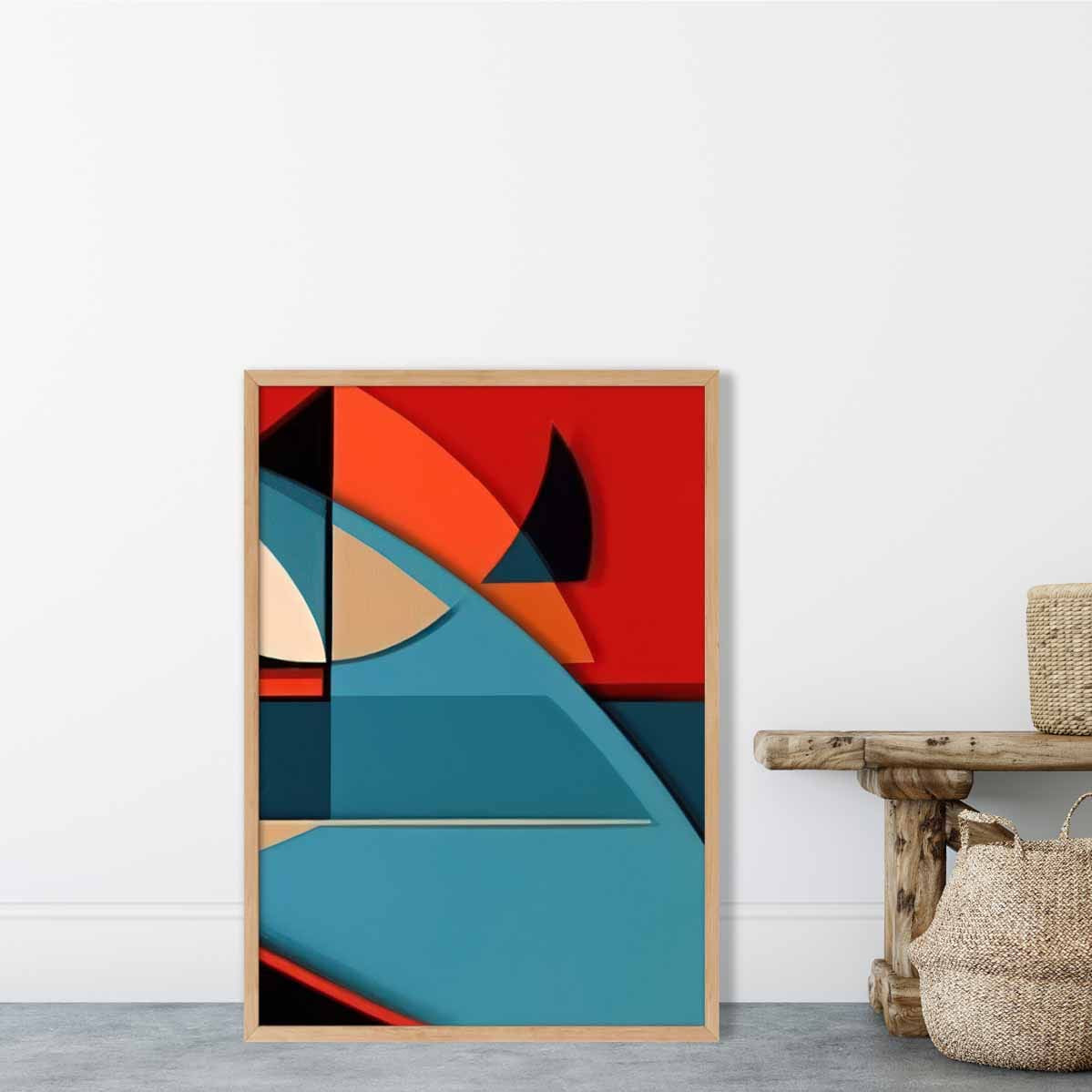 Abstract Colourful Shapes Art Print Blue Red Beige No 6