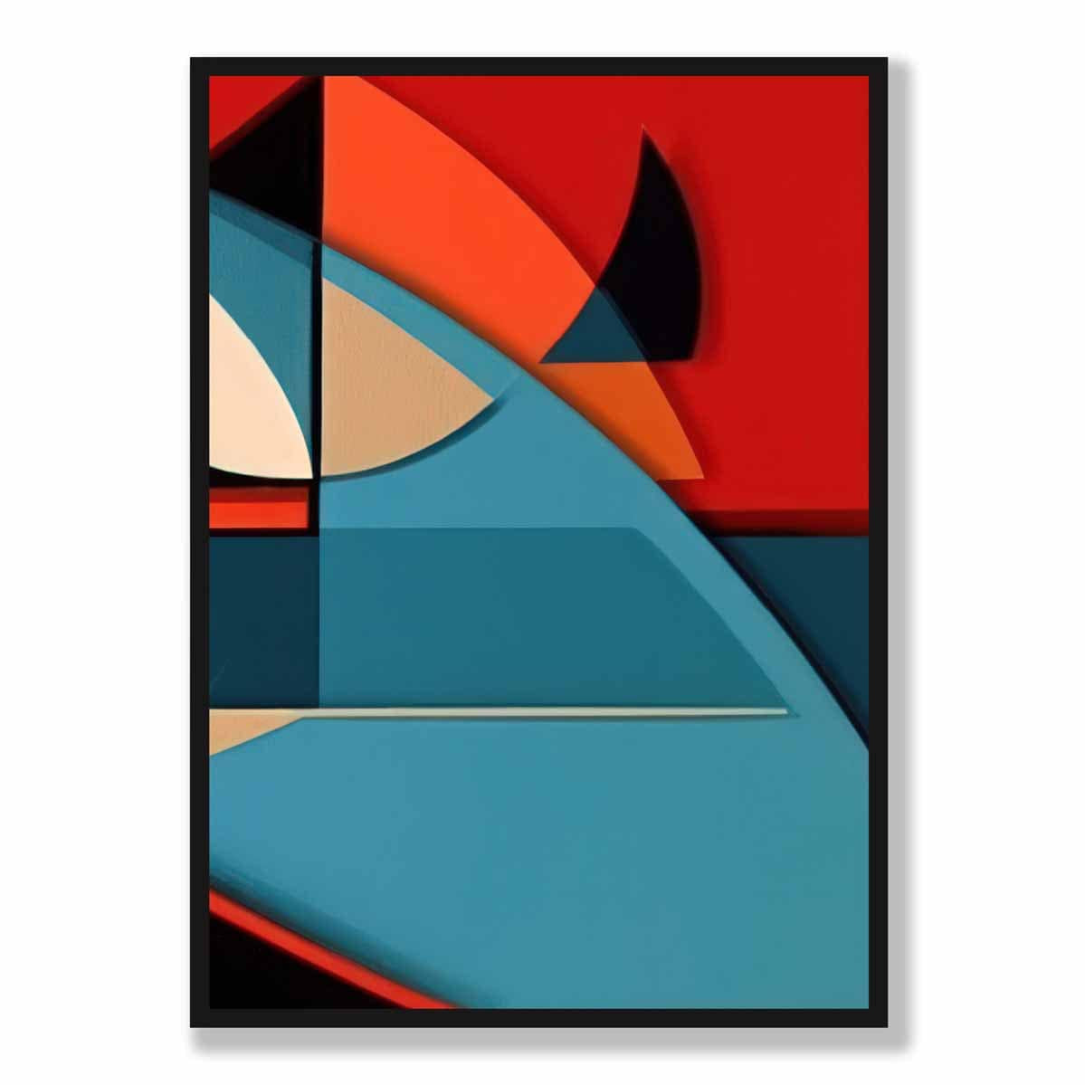Abstract Colourful Shapes Art Print Blue Red Beige No 6