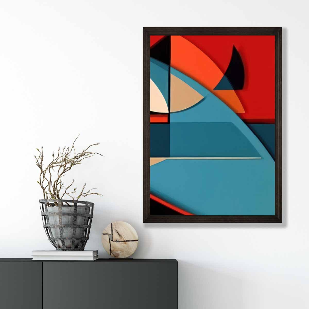 Abstract Colourful Shapes Art Print Blue Red Beige No 6
