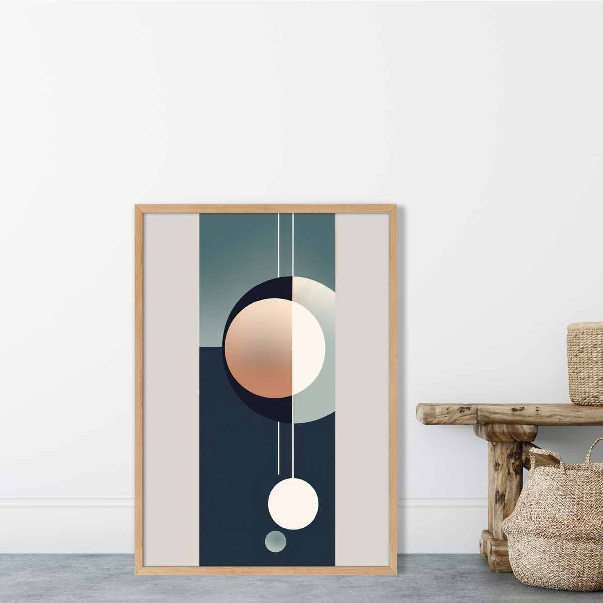 Abstract Shapes Art Print Navy Beige and Grey No 1