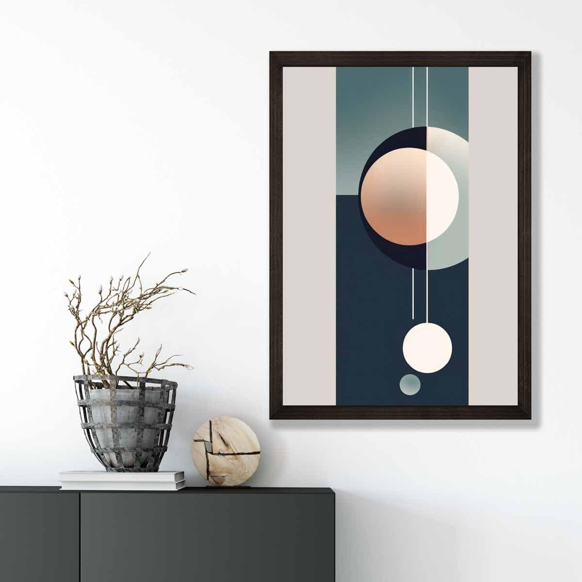 Abstract Shapes Art Print Navy Beige and Grey No 1