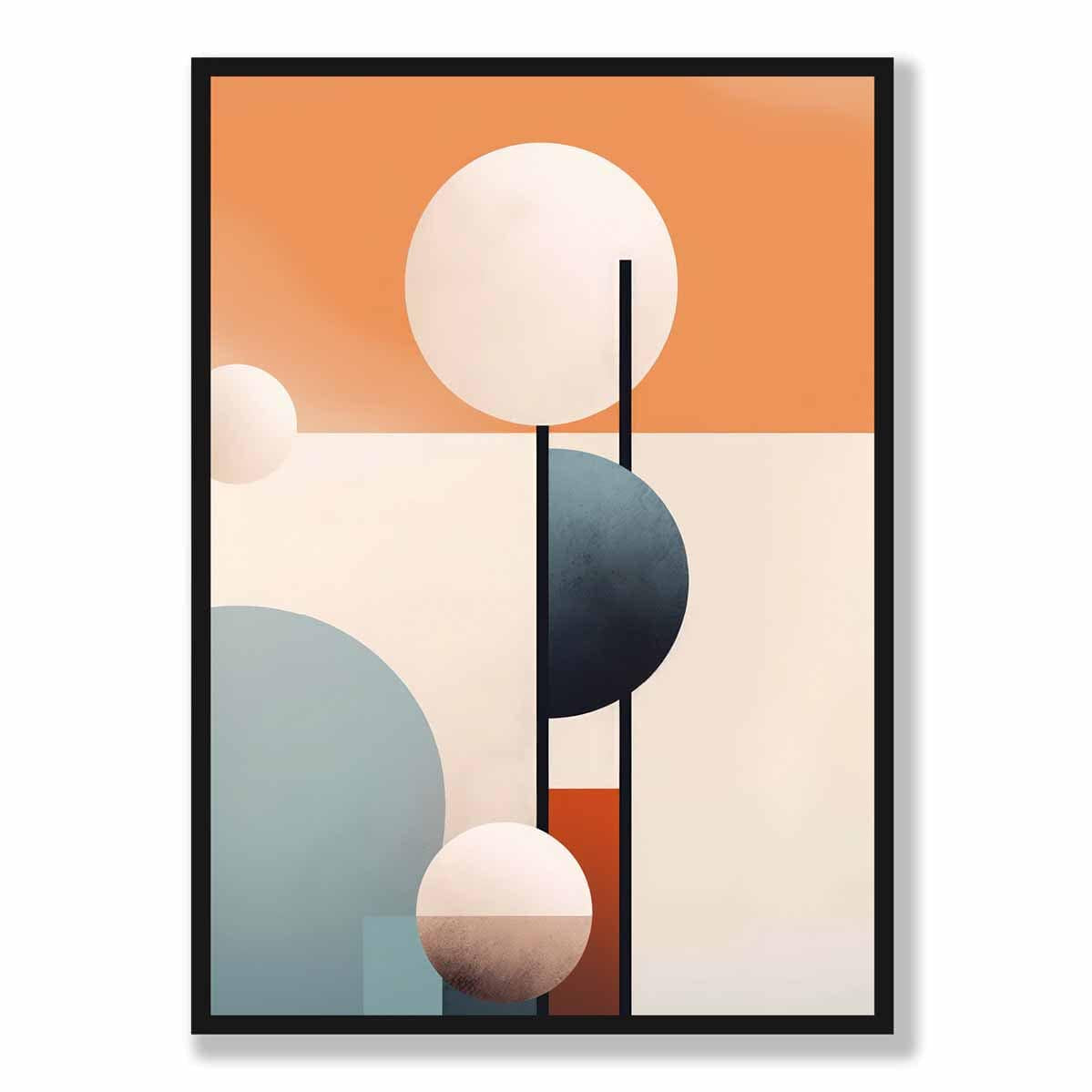 Abstract Shapes Art Print Navy Orange and Beige No 1