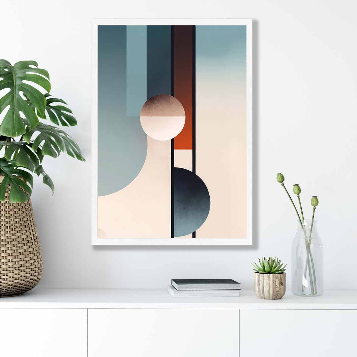 Abstract Shapes Art Print Navy Orange and Beige No 2