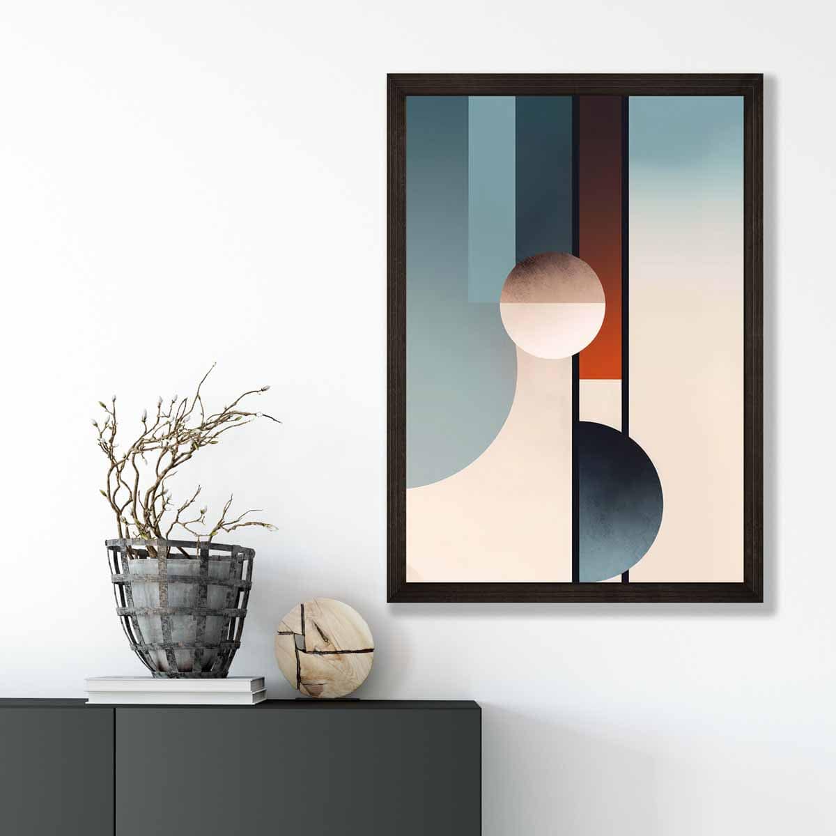 Abstract Shapes Art Print Navy Orange and Beige No 2