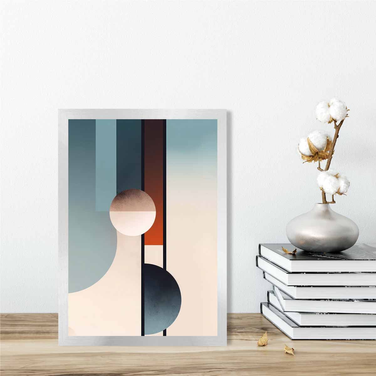Abstract Shapes Art Print Navy Orange and Beige No 2