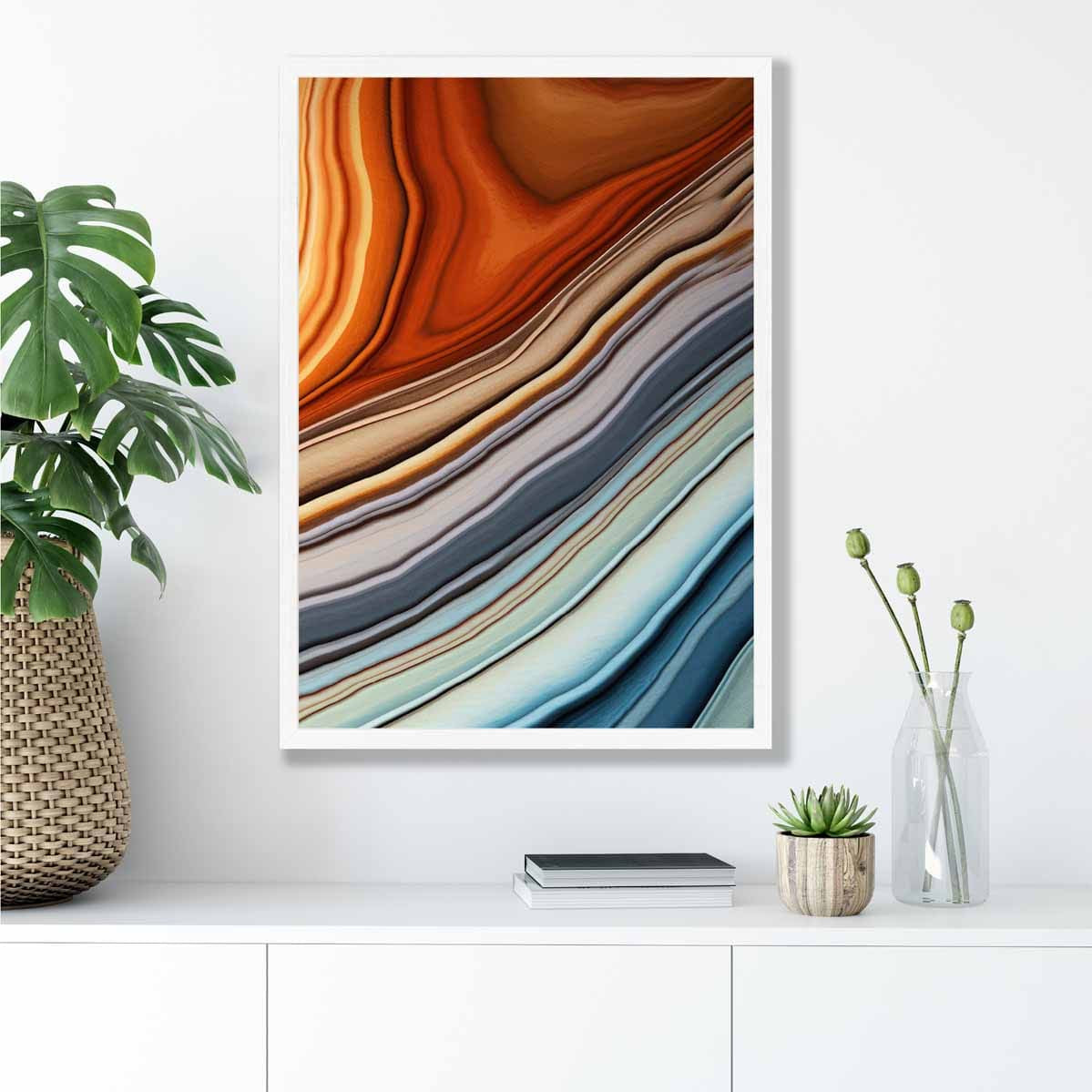 Abstract Fluid Art Print Blue and Orange No 3