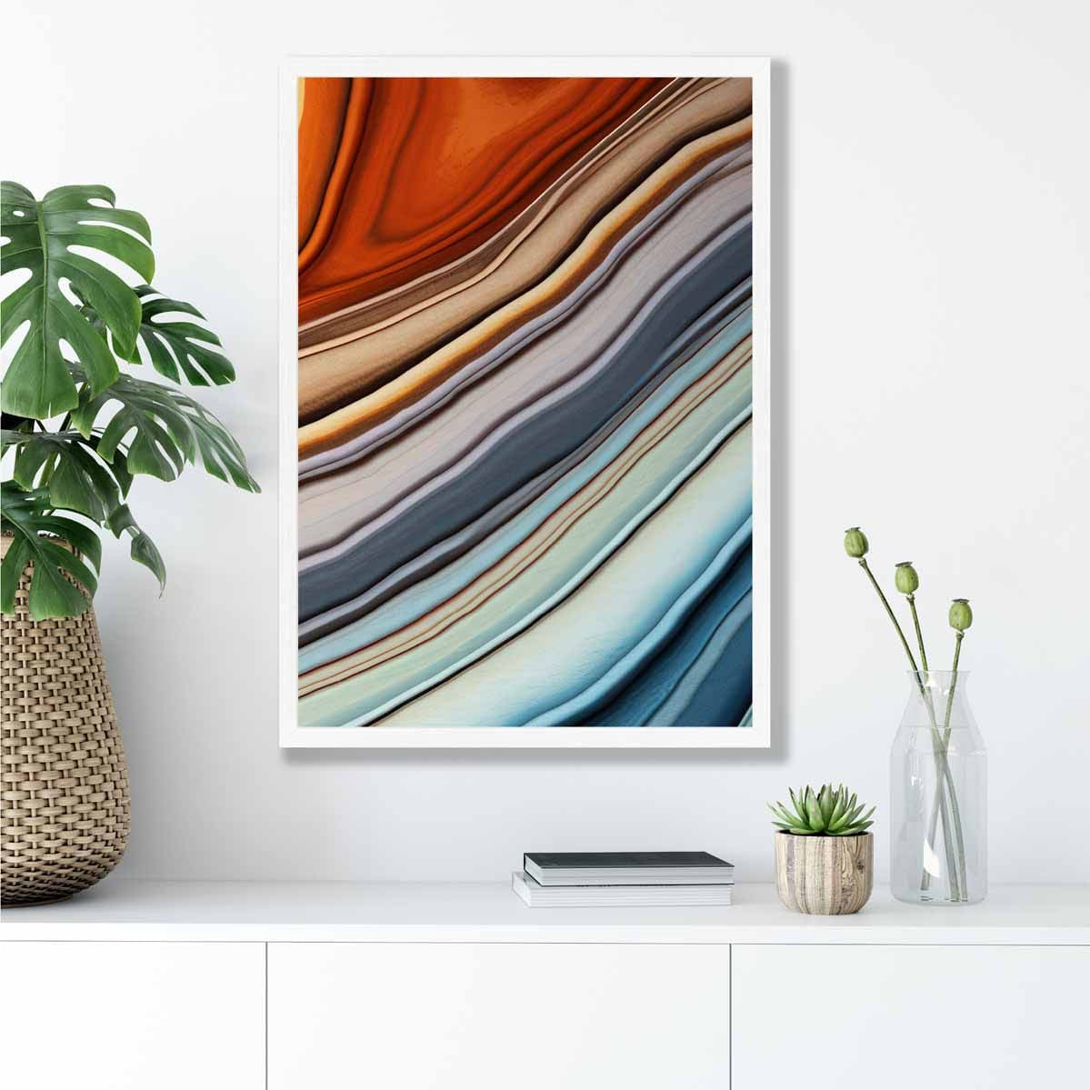 Abstract Fluid Art Print Blue and Orange No 5