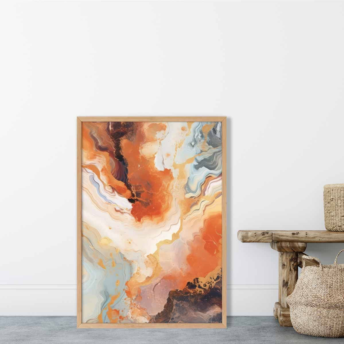 Abstract Painting Fluid Art Print Orange Grey and Gold No 1