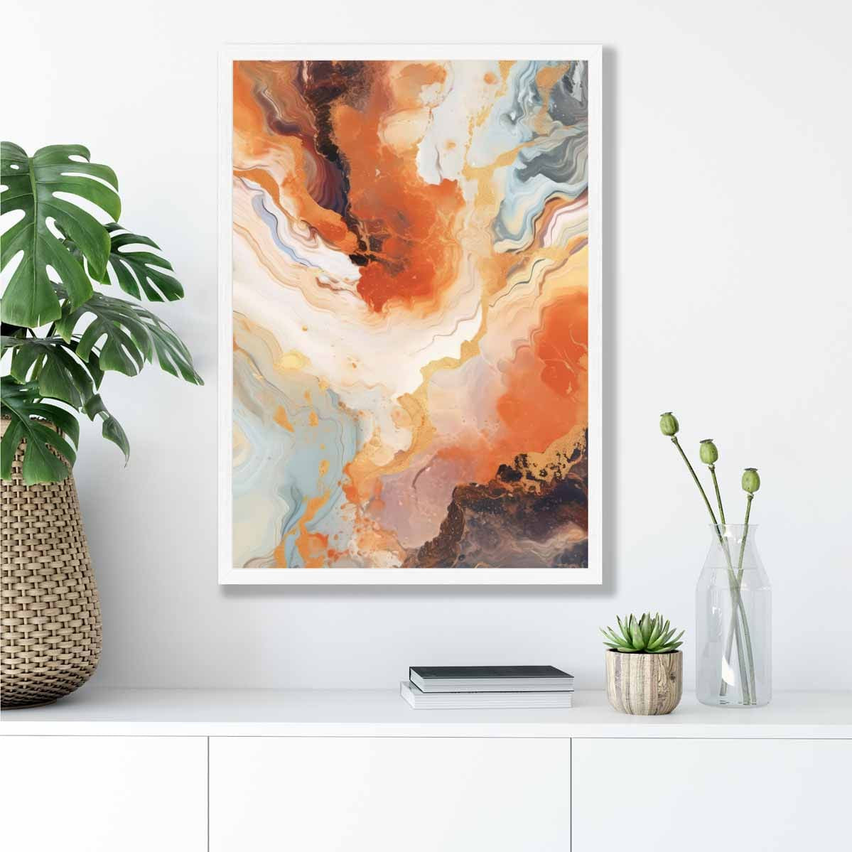 Abstract Painting Fluid Art Print Orange Grey and Gold No 1