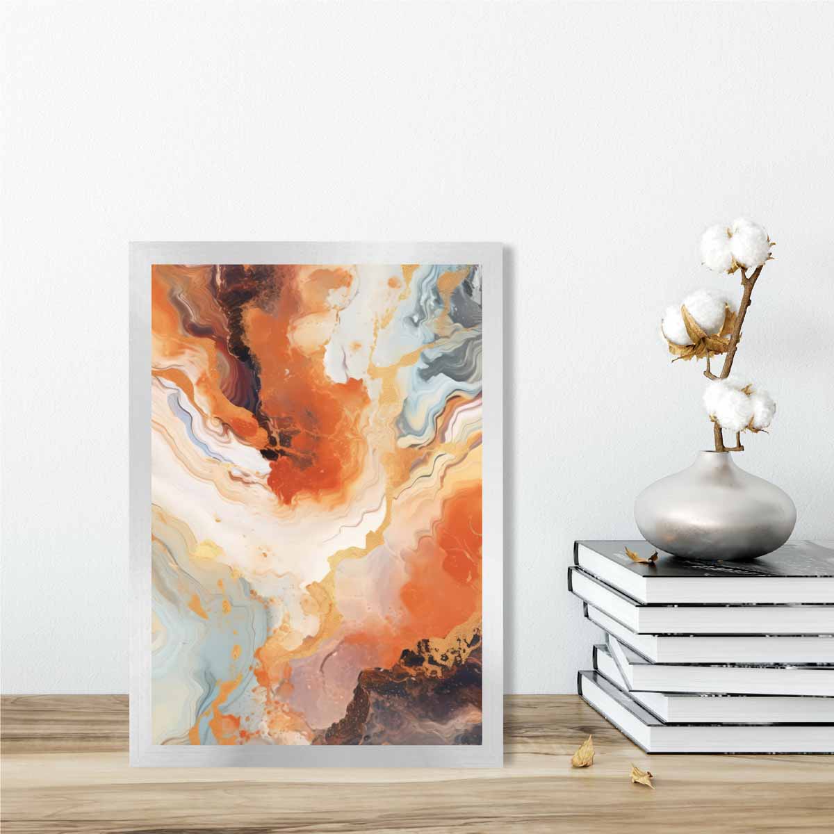 Abstract Painting Fluid Art Print Orange Grey and Gold No 1