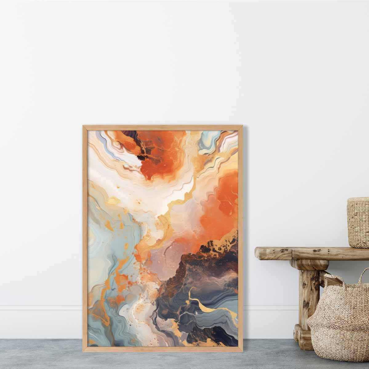 Abstract Painting Fluid Art Print Orange Grey and Gold No 2