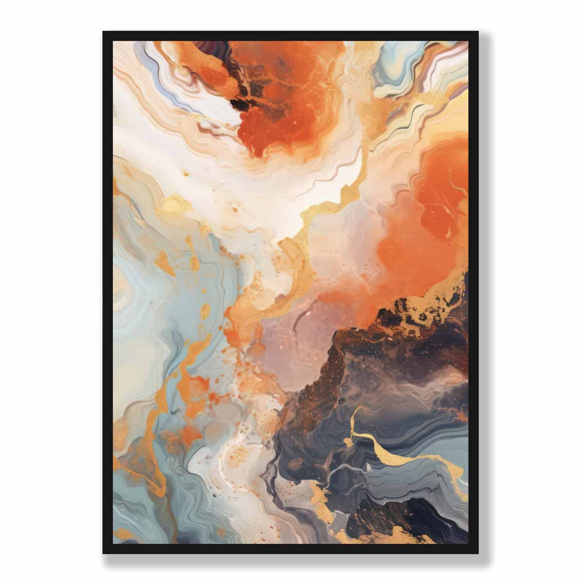 Abstract Painting Fluid Art Print Orange Grey and Gold No 2