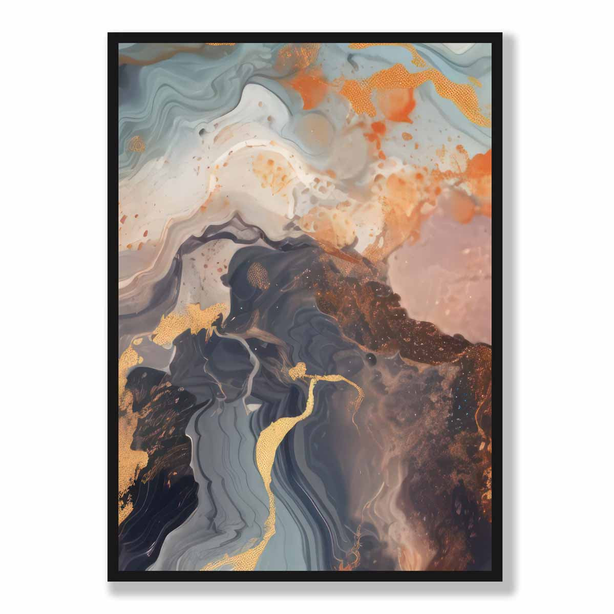 Abstract Painting Fluid Art Print Orange Grey and Gold No 4