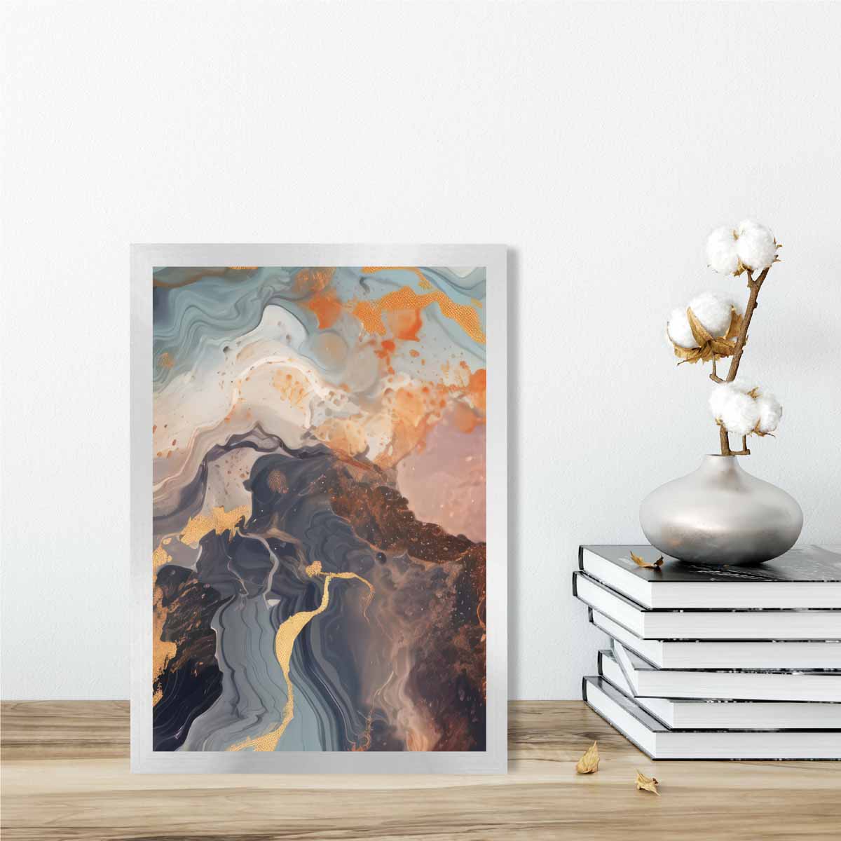 Abstract Painting Fluid Art Print Orange Grey and Gold No 4