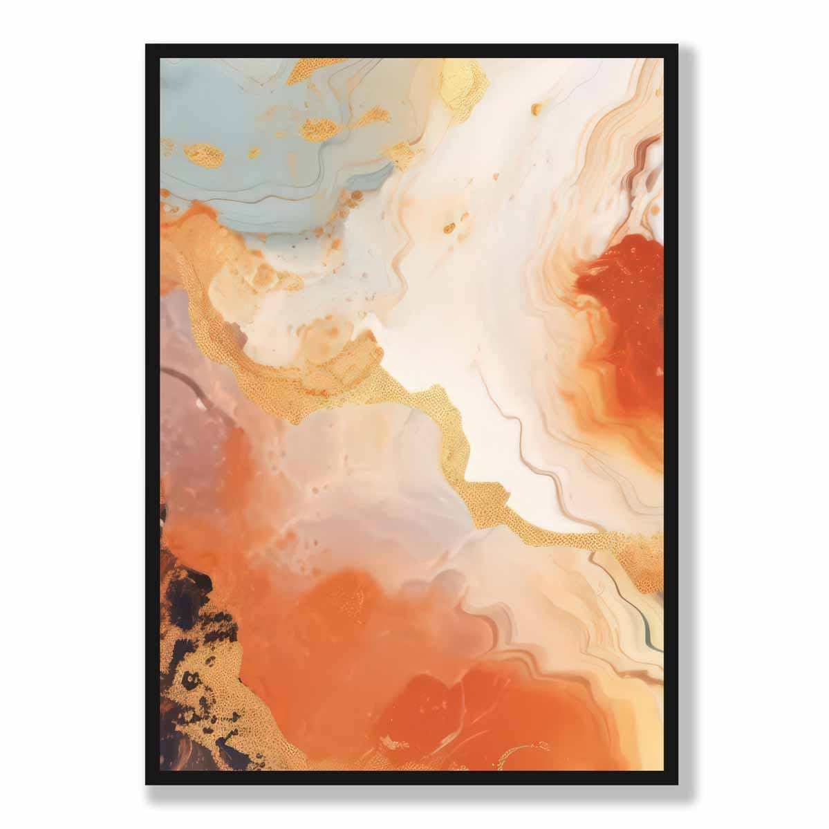 Abstract Painting Fluid Art Print Orange Grey and Gold No 5