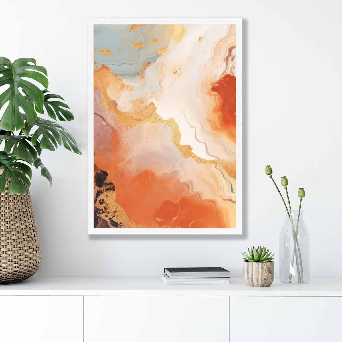 Abstract Painting Fluid Art Print Orange Grey and Gold No 5