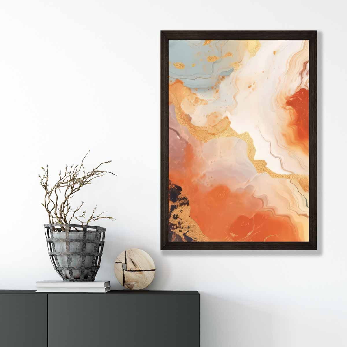 Abstract Painting Fluid Art Print Orange Grey and Gold No 5