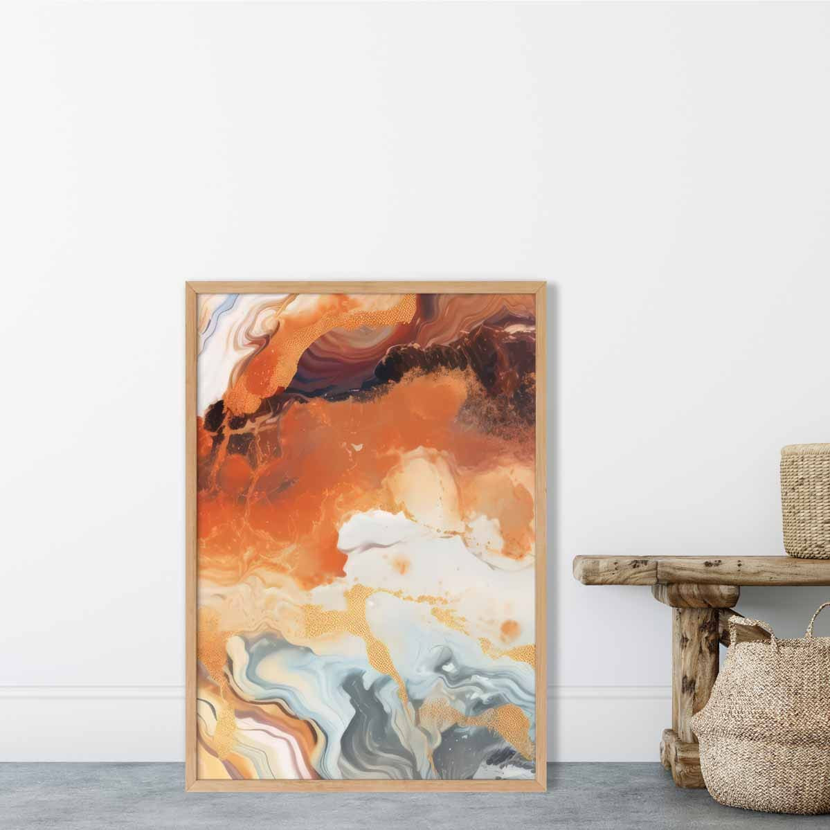 Abstract Painting Fluid Art Print Orange Grey and Gold No 6