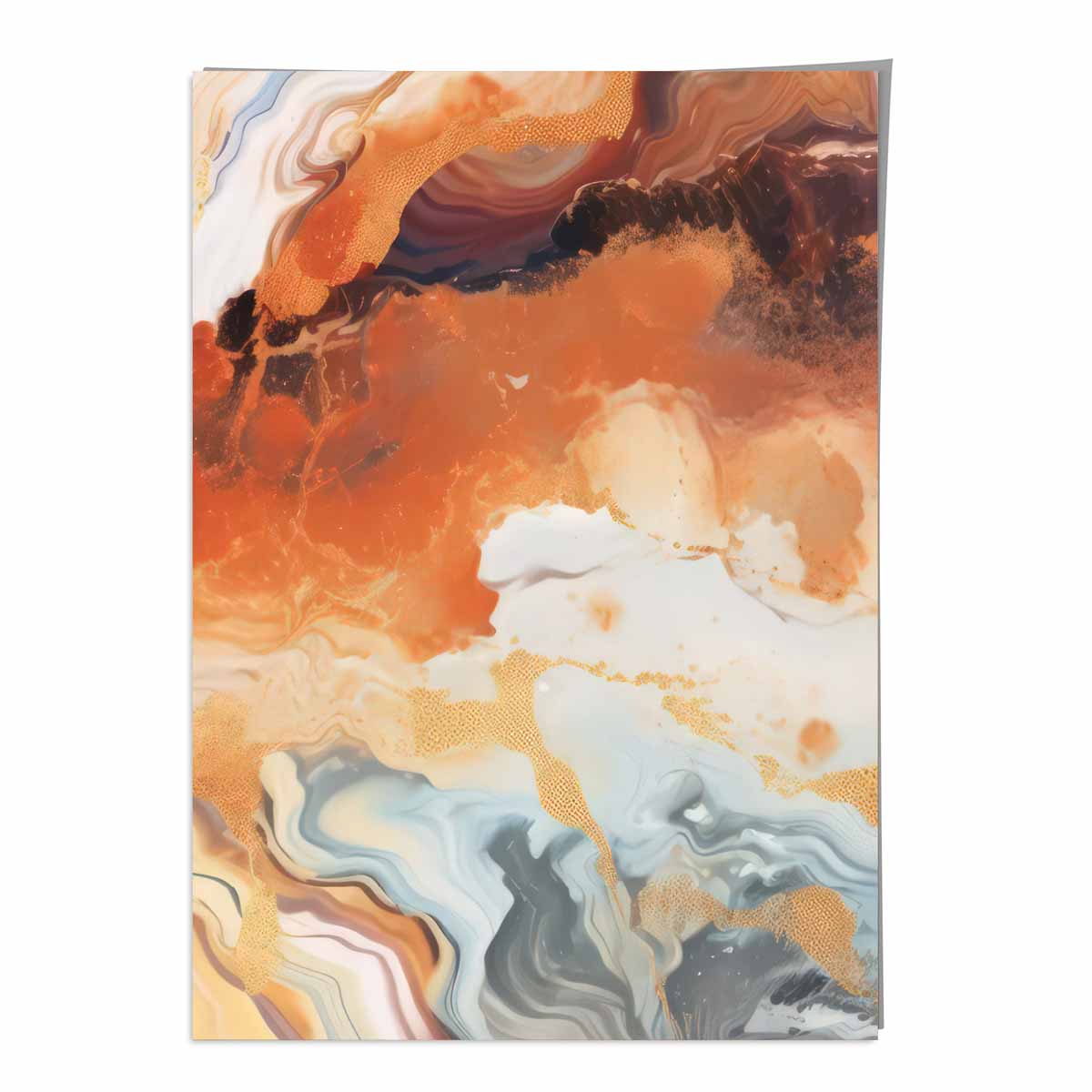 Abstract Painting Fluid Art Print Orange Grey and Gold No 6