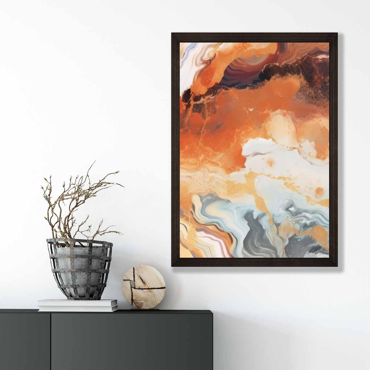 Abstract Painting Fluid Art Print Orange Grey and Gold No 6