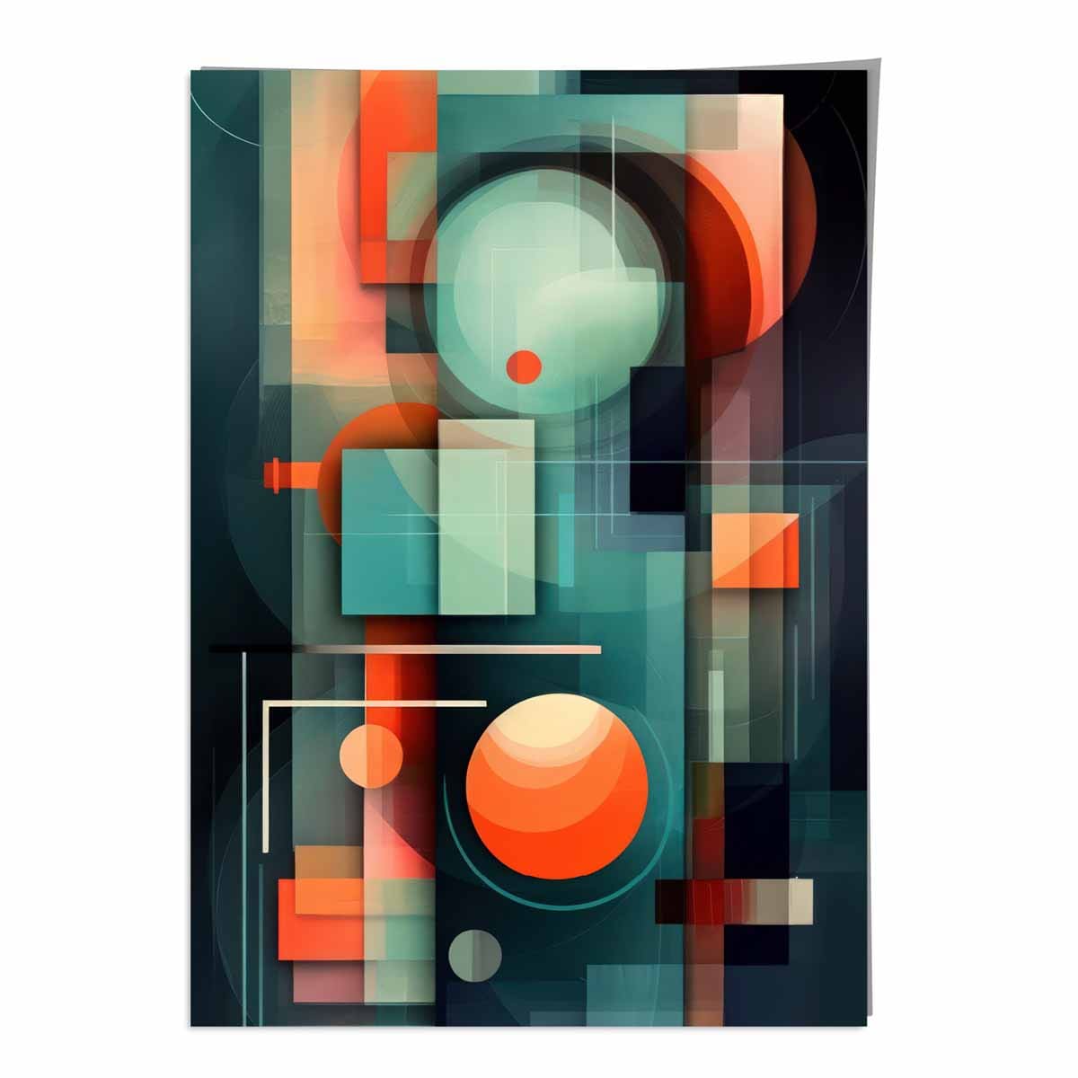 Modern Abstract Shapes Art Print Navy Blue and Orange No 1