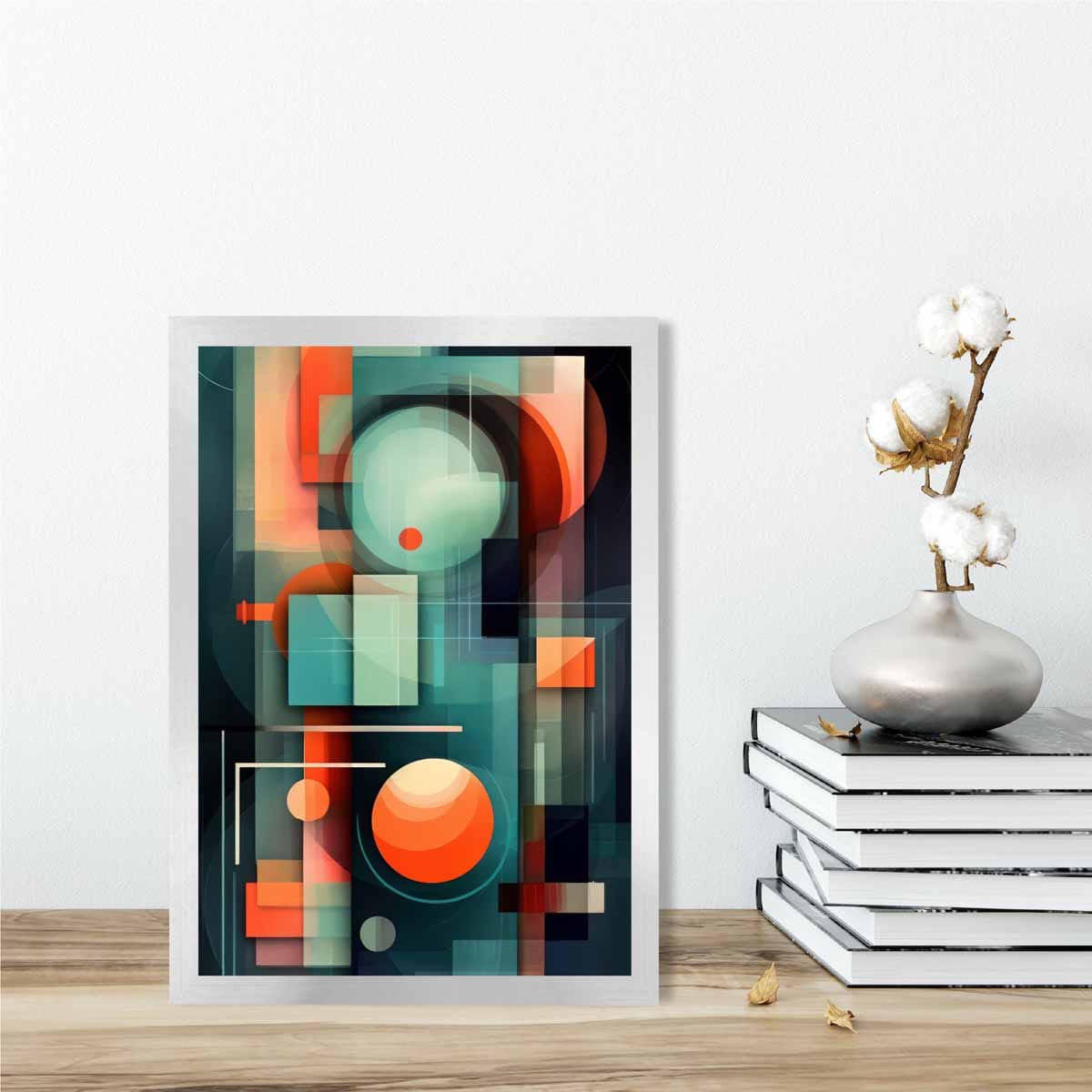 Modern Abstract Shapes Art Print Navy Blue and Orange No 1