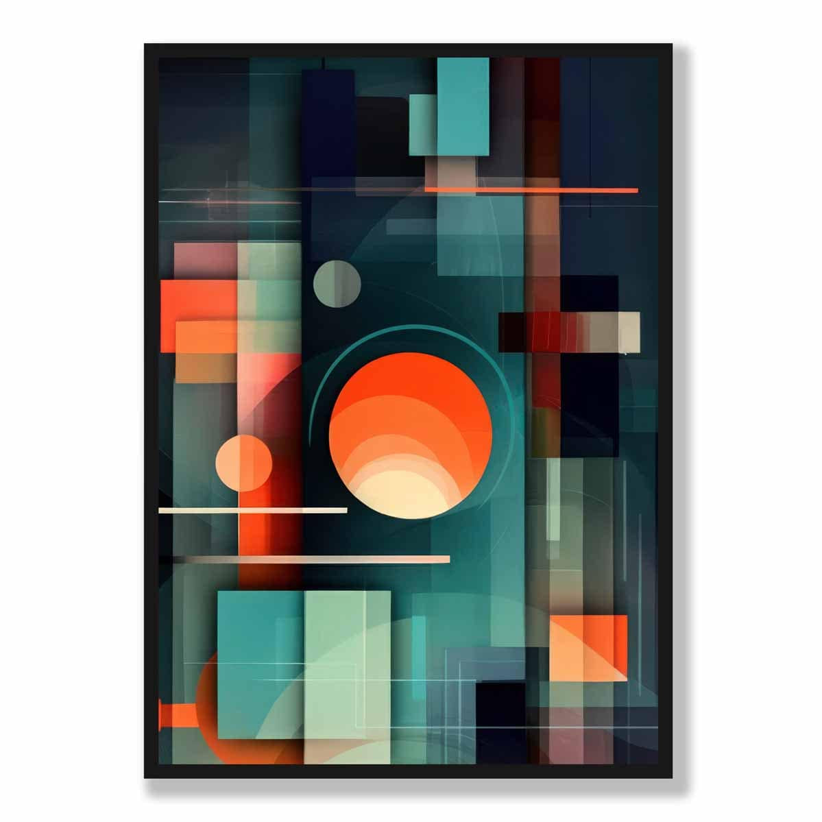 Modern Abstract Shapes Art Print Navy Blue and Orange No 2