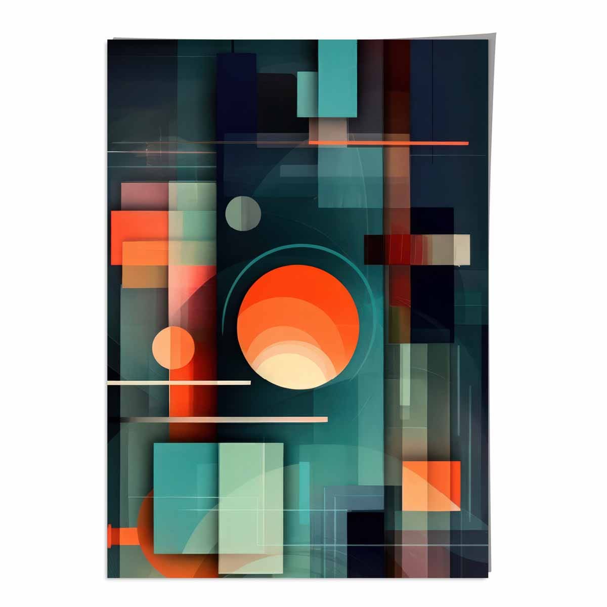 Modern Abstract Shapes Art Print Navy Blue and Orange No 2