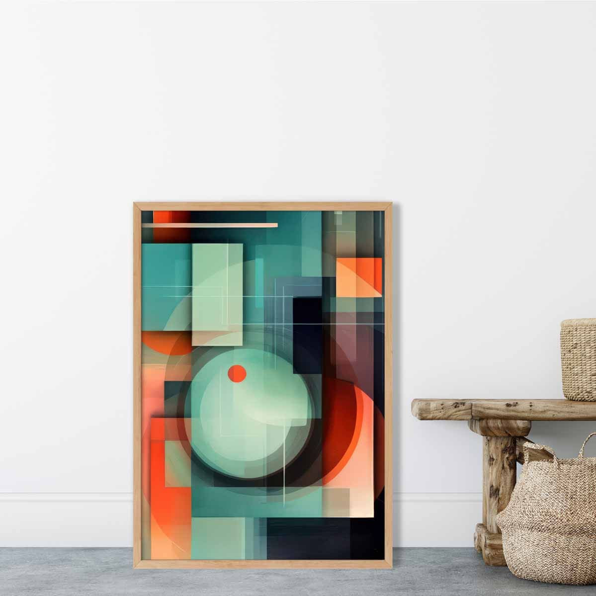 Modern Abstract Shapes Art Print Navy Blue and Orange No 3