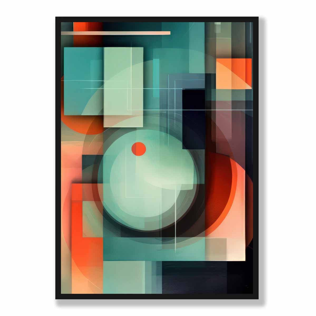 Modern Abstract Shapes Art Print Navy Blue and Orange No 3