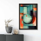 Modern Abstract Shapes Art Print Navy Blue and Orange No 3