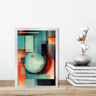 Modern Abstract Shapes Art Print Navy Blue and Orange No 3