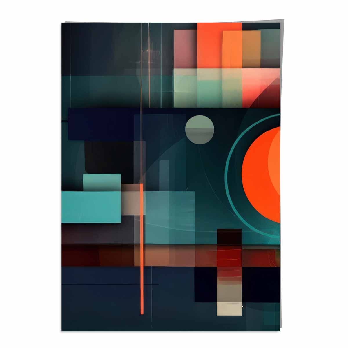 Modern Abstract Shapes Art Print Navy Blue and Orange No 4