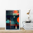 Modern Abstract Shapes Art Print Navy Blue and Orange No 4