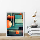 Modern Abstract Shapes Art Print Navy Blue and Orange No 5