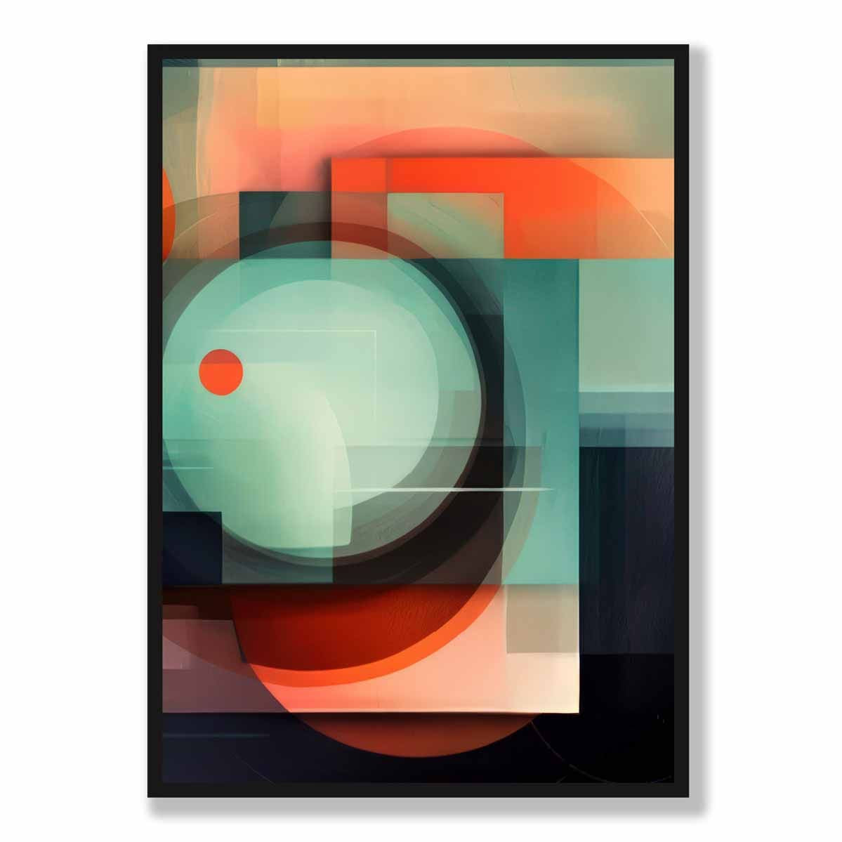 Modern Abstract Shapes Art Print Navy Blue and Orange No 6